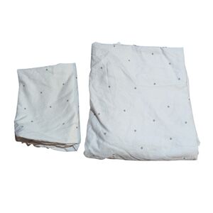 Brooklinen Queen Flat Sheet & Sham 100% Egyptian Cotton White Gray Polka Dots